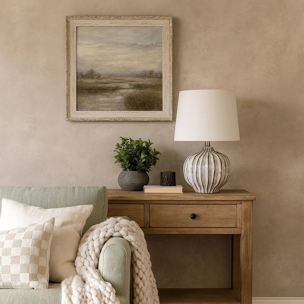 Riz Accent Table Lamp, 20 Inch Ceramic Glaze Gray Silver, White Linen