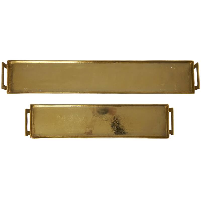 Aluminum Metal Nesting Living Room Decor Tray with Black or Gold Metal Handles - Set of 2 Black or Brass - Roche River Decor