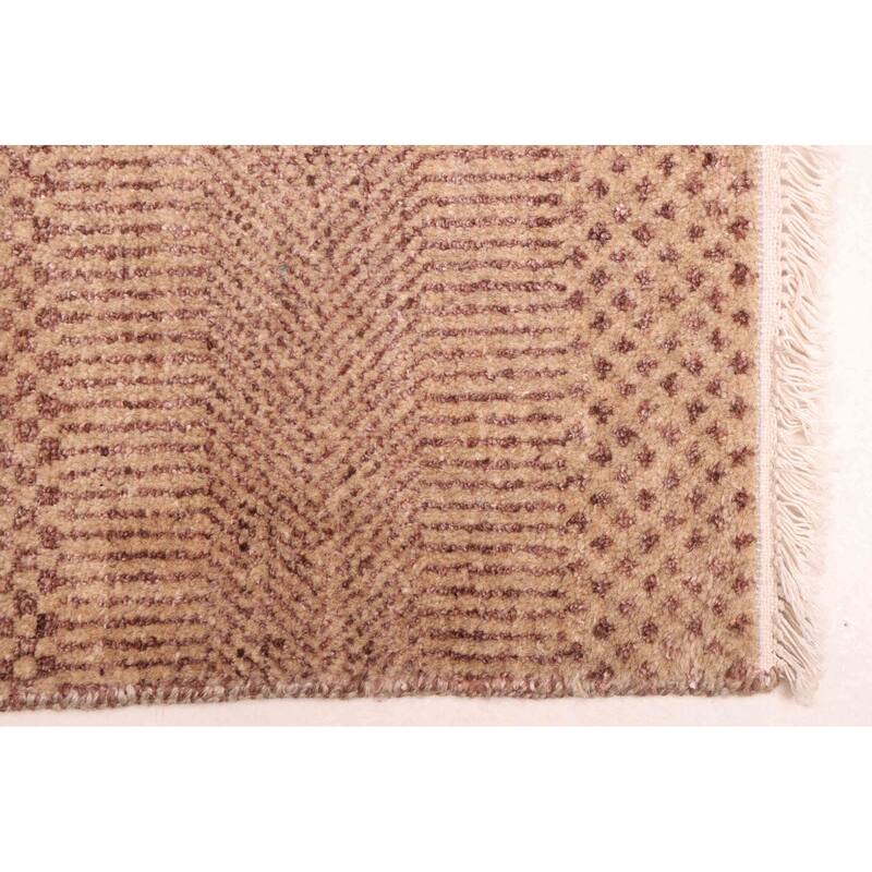 ECARPETGALLERY Hand-knotted Finest Silk Shadow Tan Viscose, Wool Rug - 6'0 x 9'0