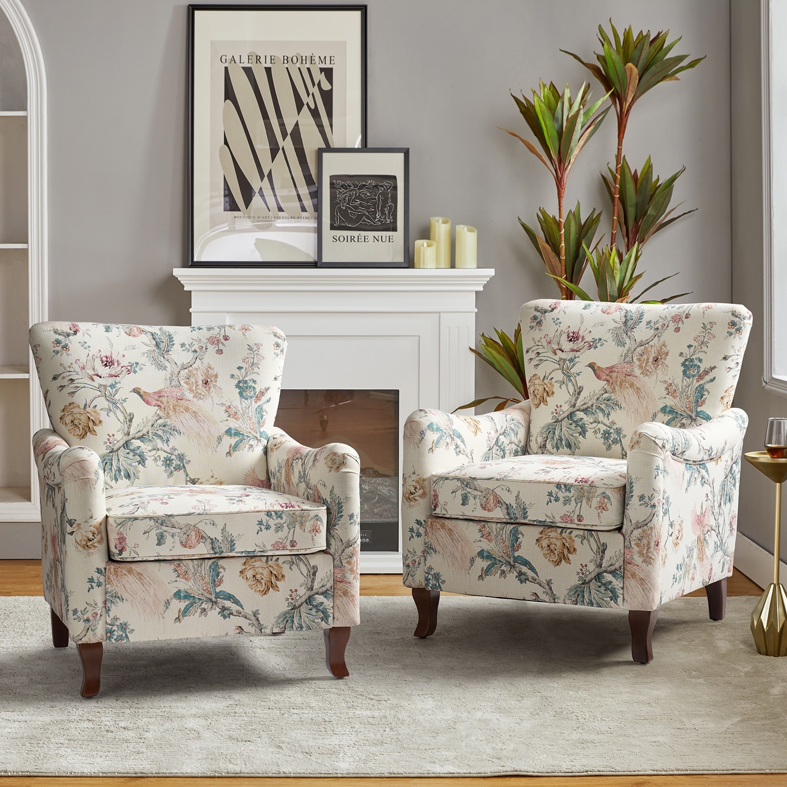 Samouel Modern Upholstered Armchair with Wingback Design Set of 2 by HULALA HOME