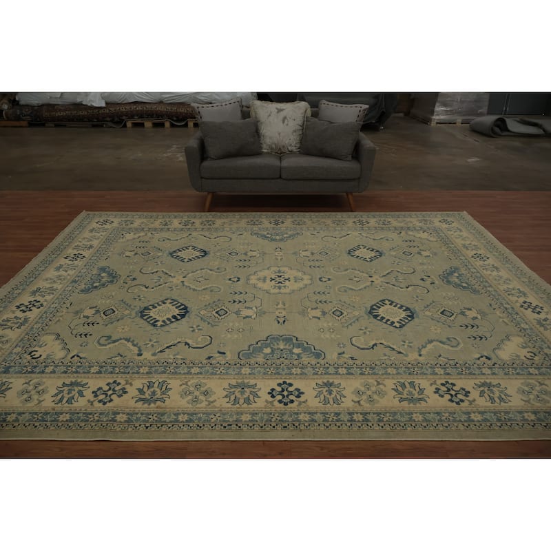 Hand Knotted Oriental 100% Wool Carpet Traditional Floral Green Ziegler Area Rug - 11' 5'' X 8' 11''