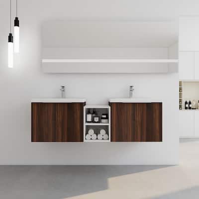 60 Inch Bathroom Vanity with Soft Close Doors, Resin Sink, Ample Storage and Matching Small Shelves (KD Packing)