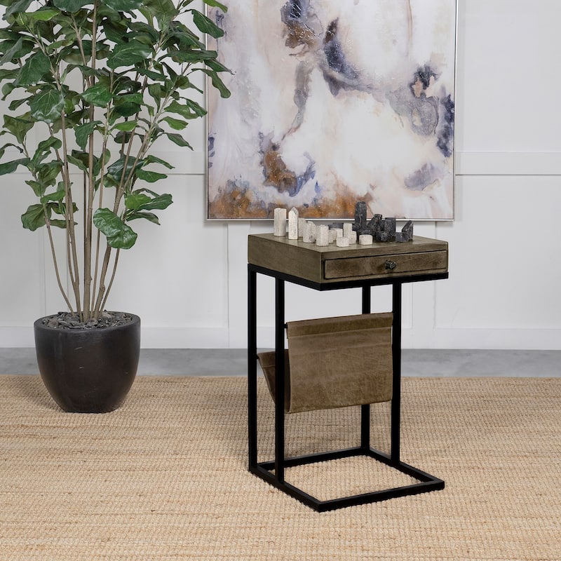 Chessie 1-drawer Side Table With Leatherette Sling Tobacco - Tobacco - Wood