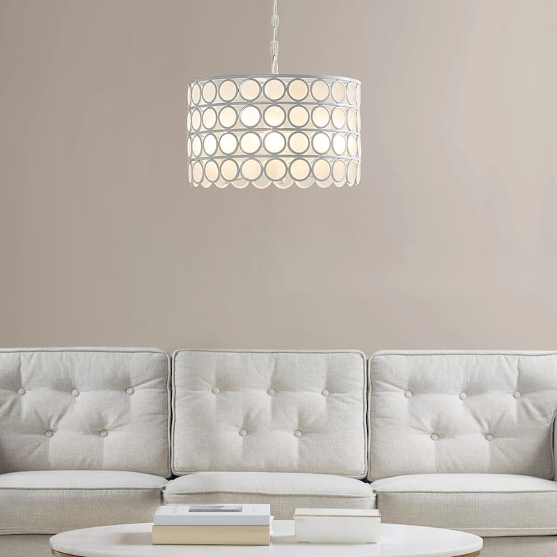 Hampton Hill Abbot White 4-Light Glass Drum Shade Chandelier - White