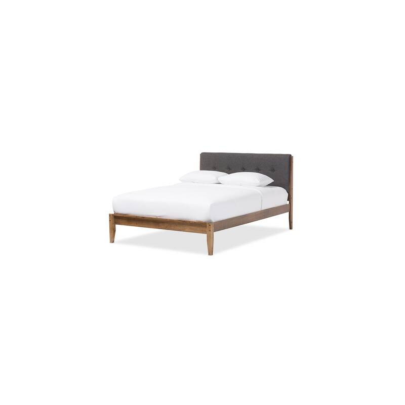 Mid-Century Platform Bed - Modern Grey Bed Frame, Solid Wood, Sleek Design, Easy Assembly