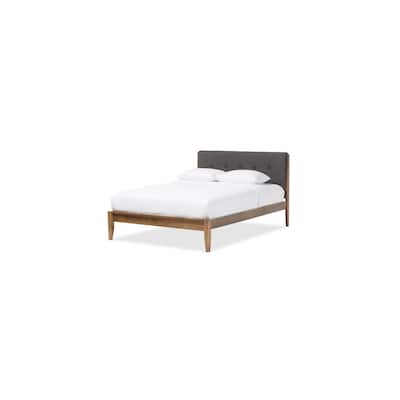 Mid-Century Platform Bed - Modern Grey Bed Frame, Solid Wood, Sleek Design, Easy Assembly