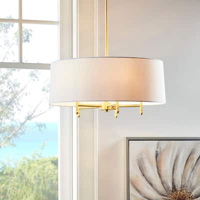 Madison Park Signature Presidio 5-Light Dimmable Chandelier with Drum-shaped Fabric Shade & Adjustable Height