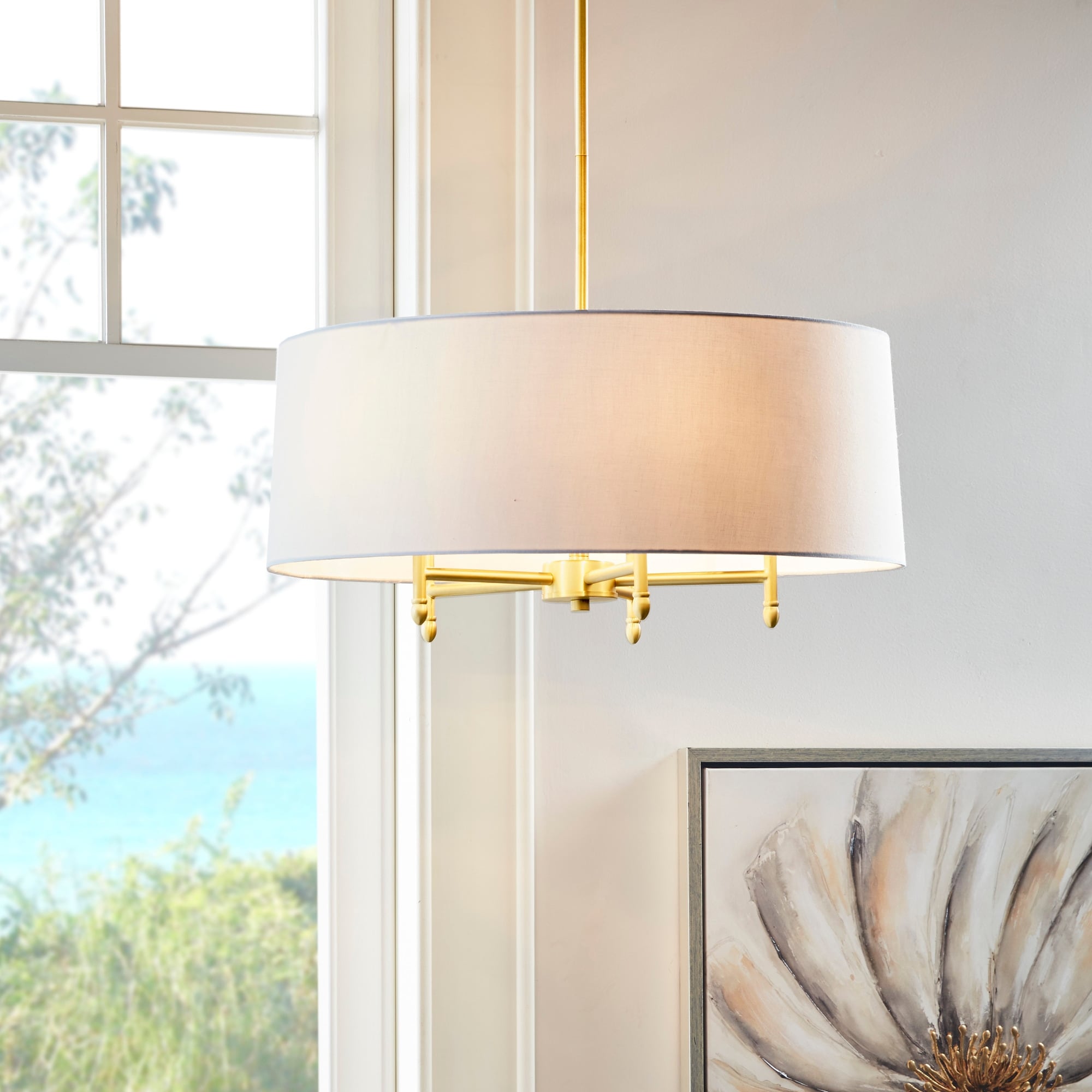 Madison Park Signature Presidio 5-Light Dimmable Chandelier with Drum-shaped Fabric Shade & Adjustable Height