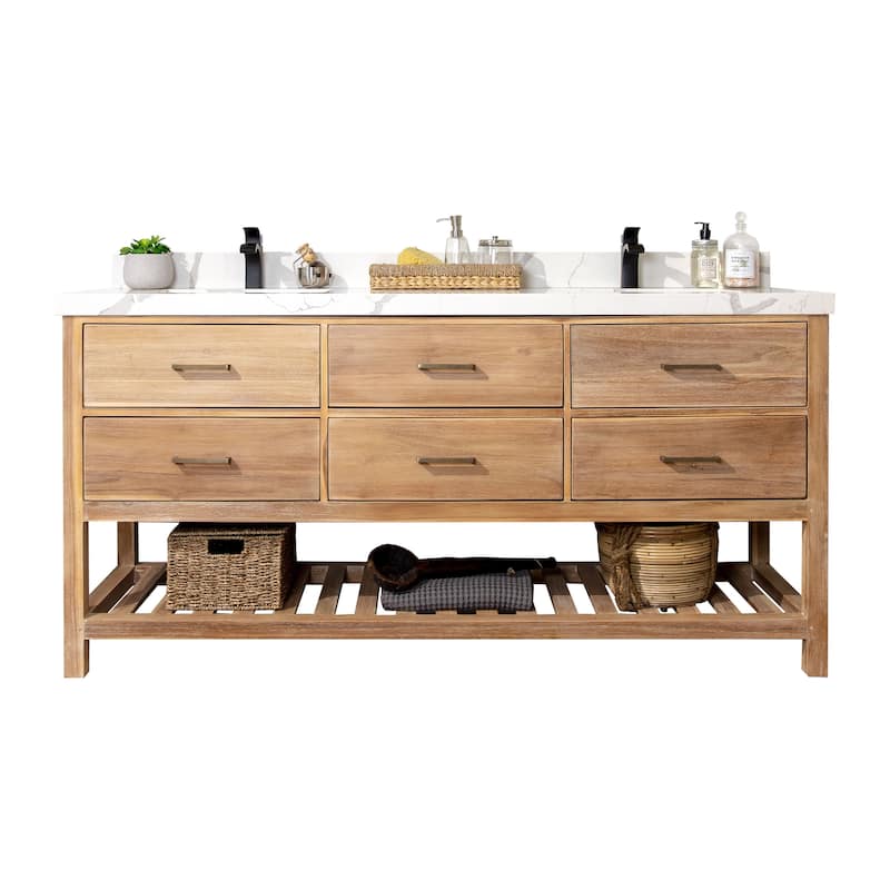 Willow Collections 72 in. W x 22 in. D Parker Solid Teak Double Sink Bathroom Vanity with Countertop