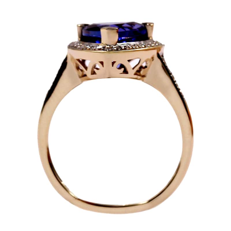 14K Yellow Gold 9mm Trillion Tanzanite, Diamond Ring