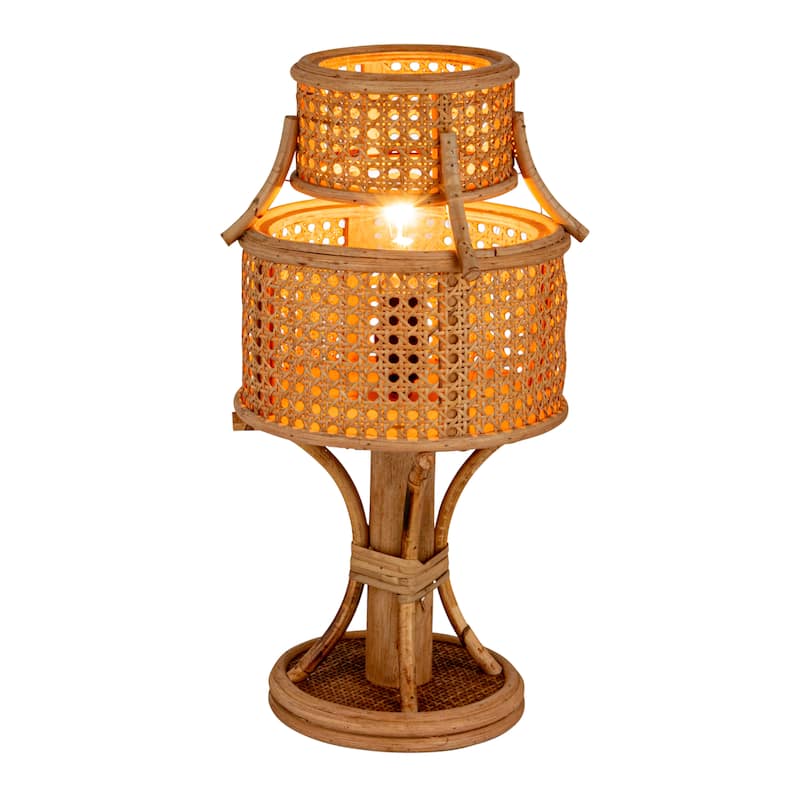 Rattan Vintage Reproduction Table Lamp, Set of 2