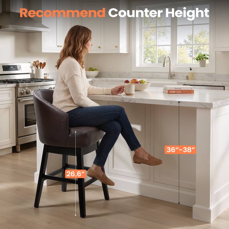 26.4''/31.9"H Faux Leather Upholstered Solid Wood Swivel Bar Stools / Counter Stools