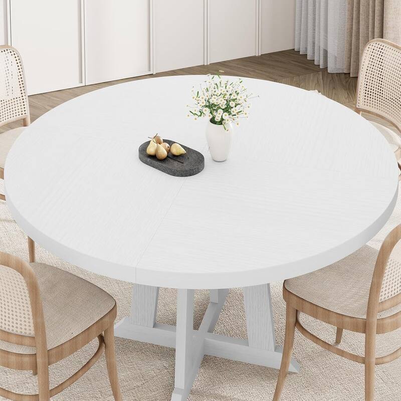 47 Inch Round Farmhouse Kitchen Dining Table for 4-6 with Wood Pedestal Cross Base (Only Table)
