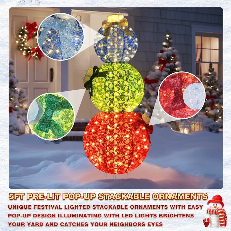 VEIKOUS 5 ft. LED Ornament Stack Christmas Holiday Decoration
