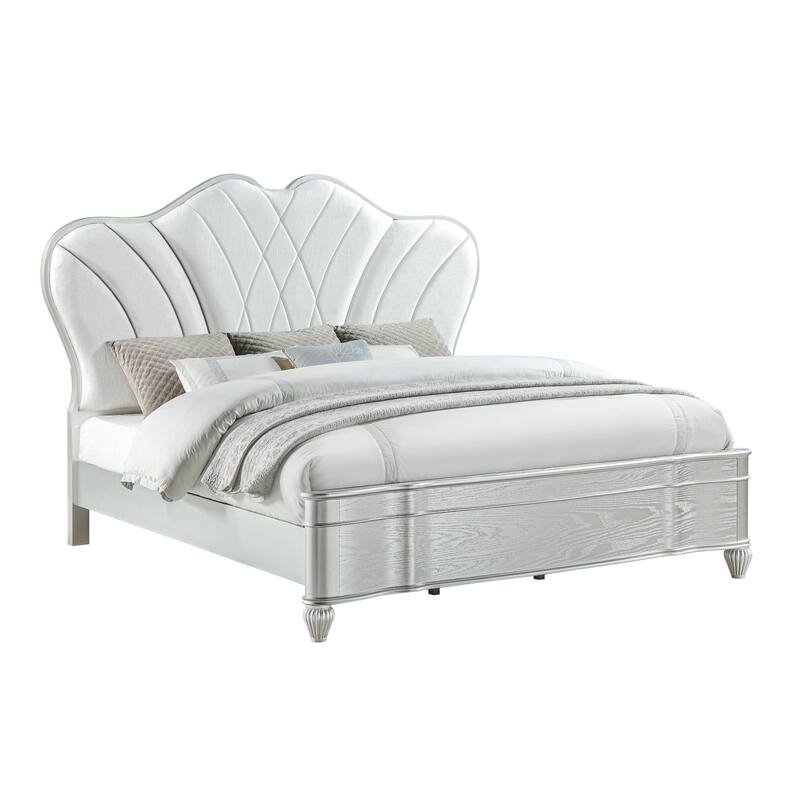 Eros King / Queen 4PC / 5PC Set including Upholstered Plush & Silver finishing collection