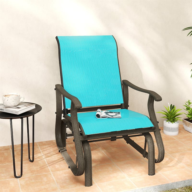 Steel Patio Glider Chair with Mesh Seat and Outdoor Use - 25.75" W x 30.5" D x 38.25" H
