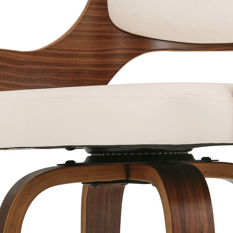 Modern Swivel Bar Stools with Curved Wood Back Upholstered Armrest Counter Stool