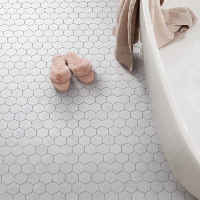 Merola Tile Carrione 2" Hex Matte Carrara 11-1/8" x 12-5/8" Porcelain Mosaic Floor and Wall Tile