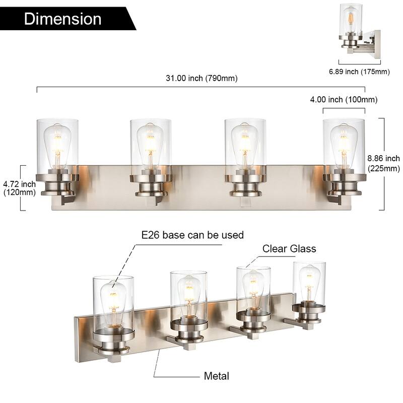 Industrial Vanity Light fixture with Clear Glass Shade