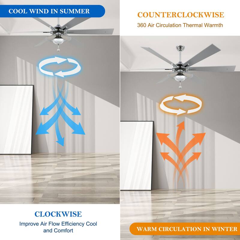 CurveCurio 72" Antique Lagre Ceiling Fan, Wood Blades and LED Lights Kit w Crystal Shade, Quiet DC Motor 6 Speed w Remote