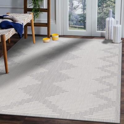 Beverly Rug Grey Geometric Indoor Outdoor Rug, Outside Carpet for Patio, Deck, Porch