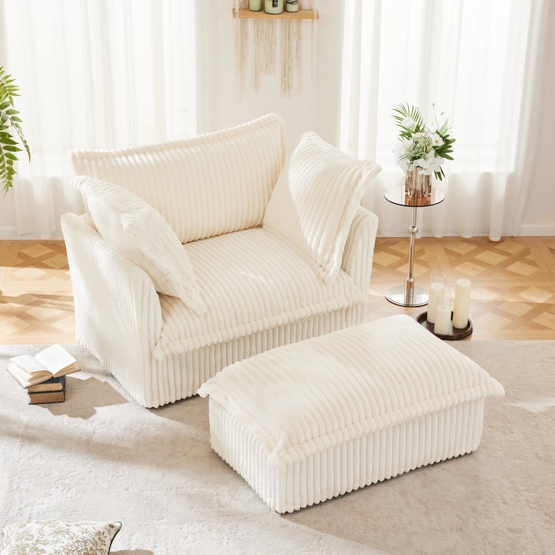 Oversized Accent Chair with Ottoman, Modern Cloud Chaise Lounge Chair with Deep Seat, Upholstered Armchair Reading Sofa Chairs - Camel