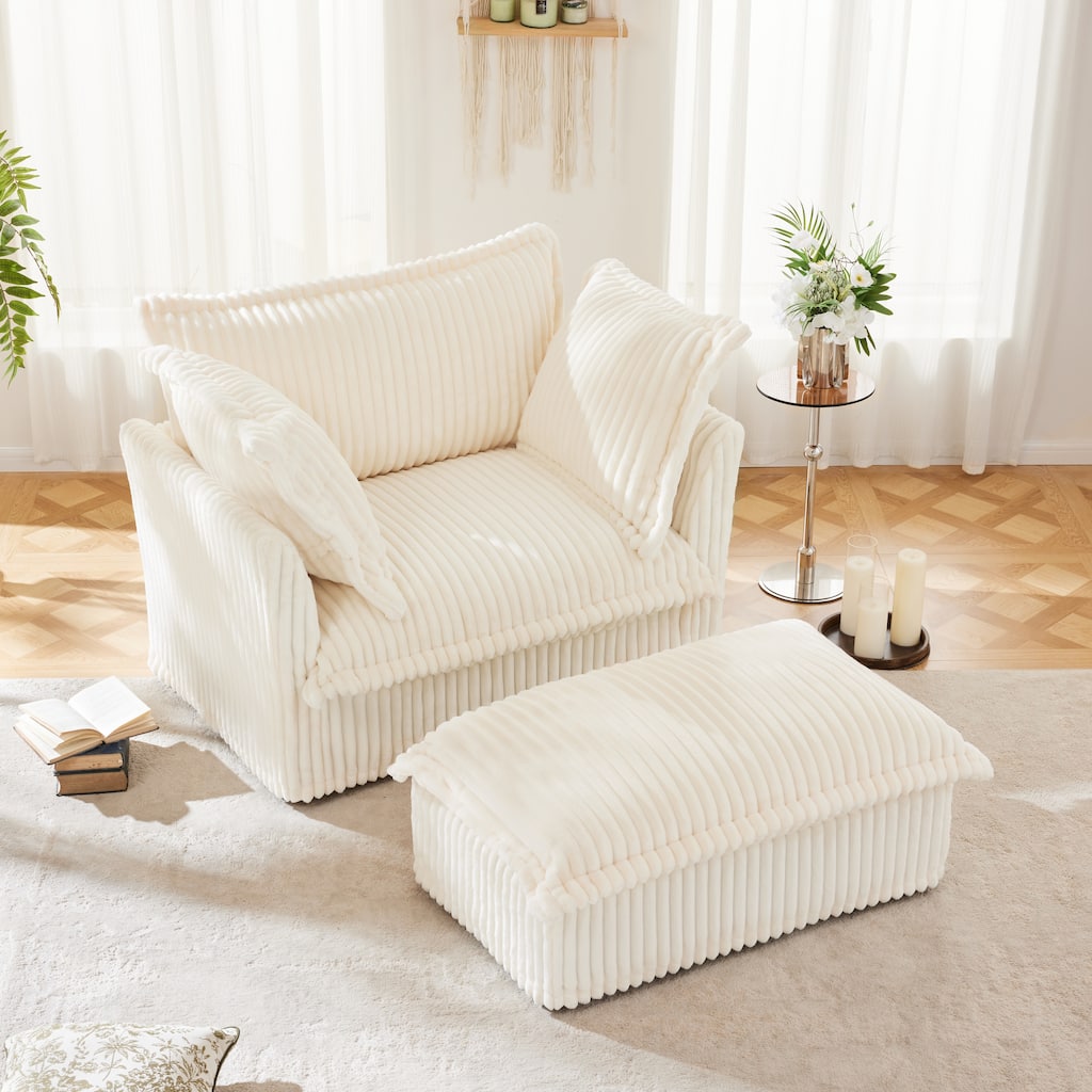 Oversized Accent Chair with Ottoman, Modern Cloud Chaise Lounge Chair with Deep Seat, Upholstered Armchair Reading Sofa Chairs