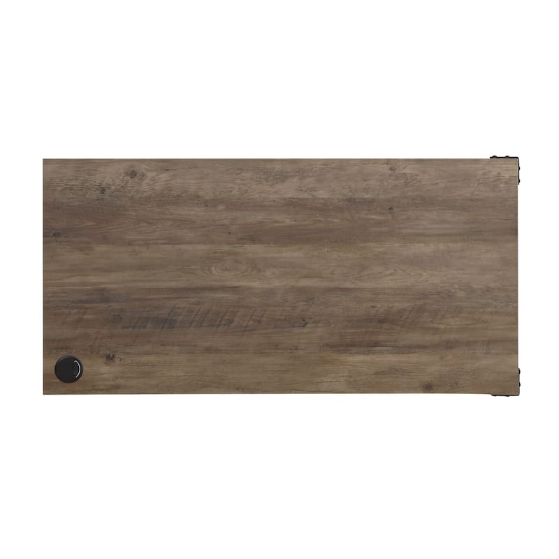 Wood L Shaped Writing Desk with Shelves and Black Metal Base