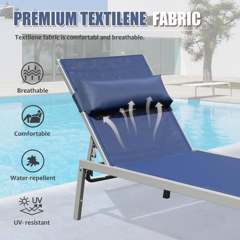 3 Piece Aluminum Patio Lounge Set ,Adjustable Chaise Chairs with Side Table