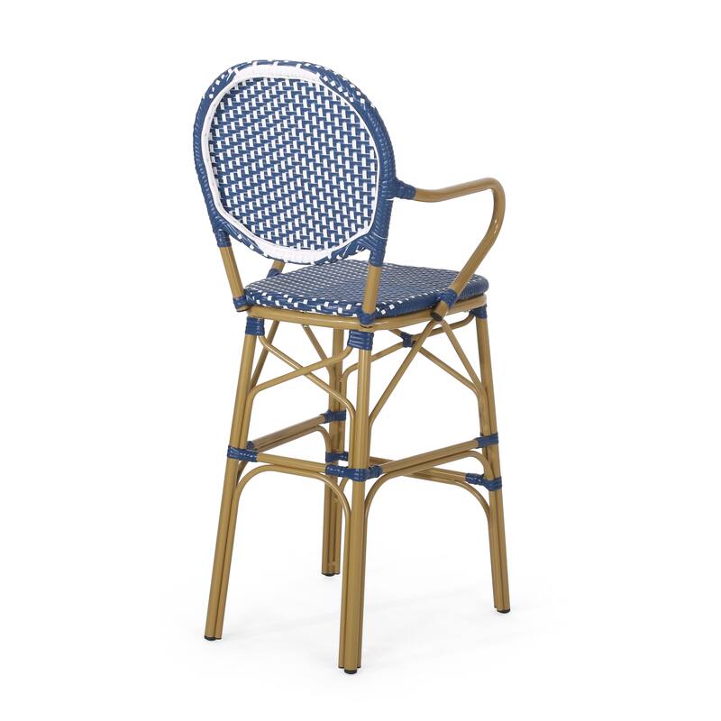 Outdoor Wicker and Aluminum Barstools, Set of 2