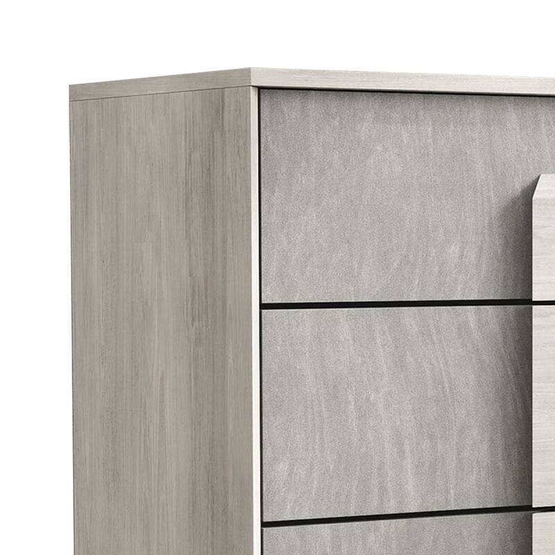 Nomi Tall Dresser Chest, 5 Drawers and Melamine Top, Stone Gray Front