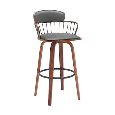 Faux Leather Counter Height Bar Chair with Arms, Swivel and Footrest