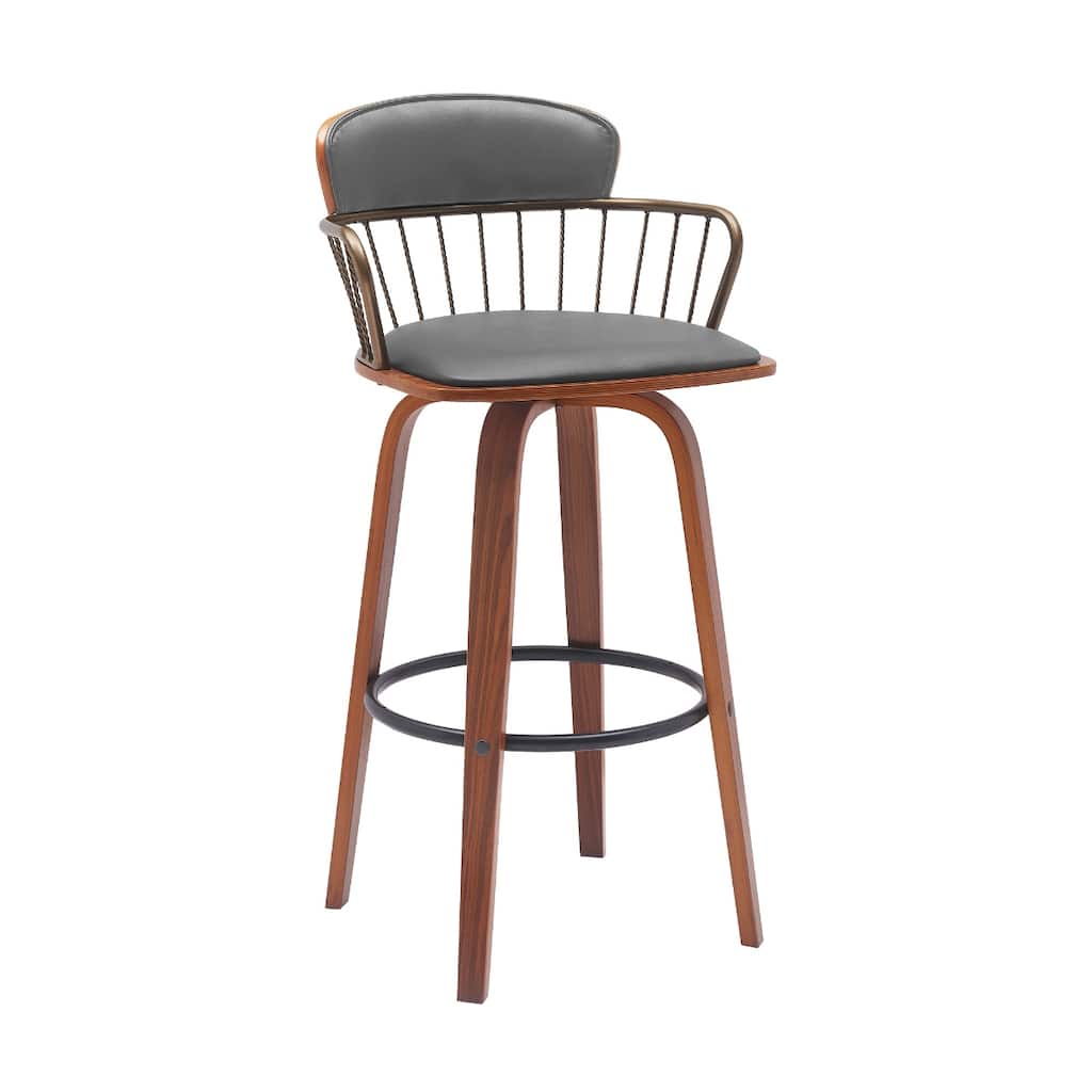 Faux Leather Counter Height Bar Chair with Arms, Swivel and Footrest
