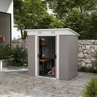 Outsunny 6' x 4' Metal Lean to Garden Shed, Outdoor Storage Shed, Garden Tool House with Double Sliding Doors, 2 Air Vents