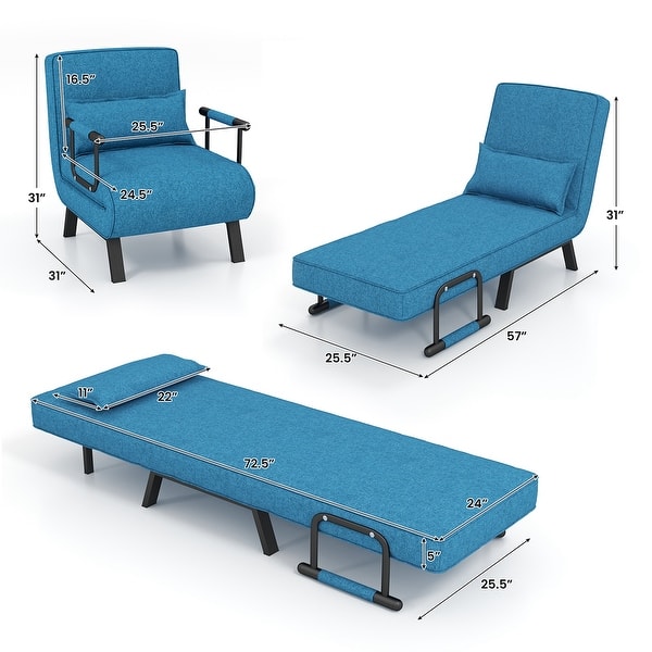 dimension image slide 1 of 2, Costway Folding 5 Position Convertible Sleeper Bed Armchair Lounge