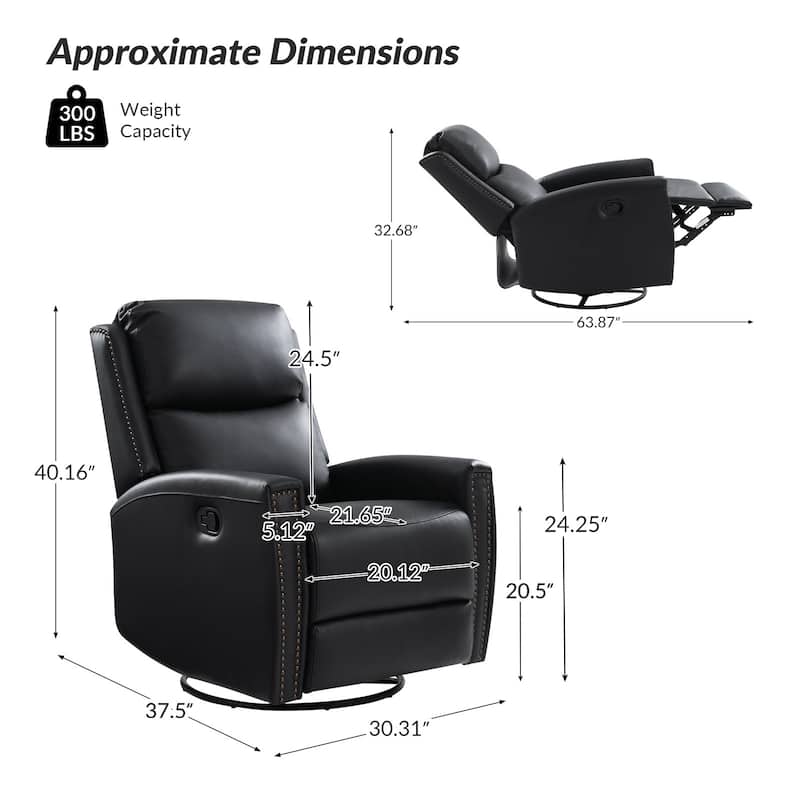 Fiacro 30.31"Wide Modern Genuine Leather Wingback Swivel Rocker Recliner with Nailhead Trims