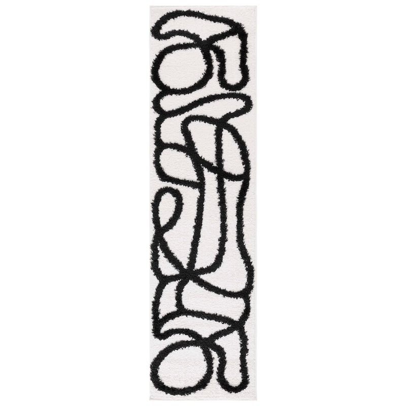 SAFAVIEH Norway Shag Judie Mid-Century Modern 1.2-inch Thick Rug - 2'2" x 8' Runner - Ivory/Black