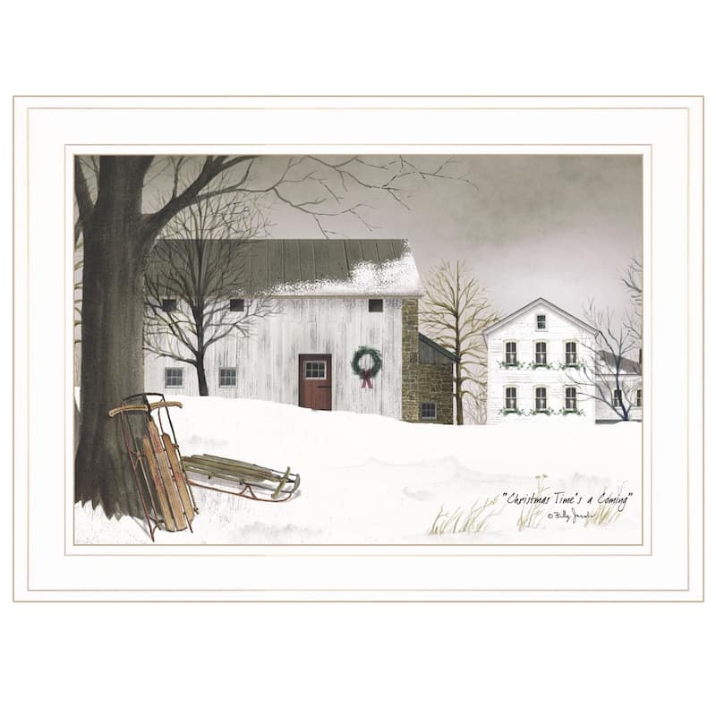 TrendyDecor4U Farmhouse "Christmas Time is coming" Framed Print Wall Art by Billy Jacobs - Holiday - White