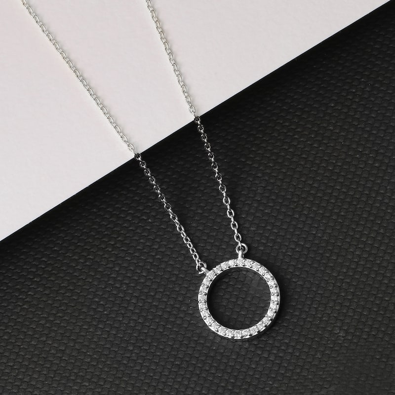 1/10ct Diamond Geometric Pendant Necklace in Silver for Women - Circle - White