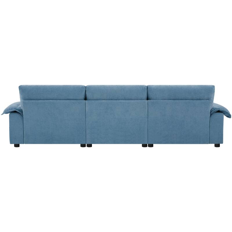 Chenille Tufted L-Shape Sectional Sofa with Storage Ottoman, Pockets and All-in-one Armrest with Dual-Port Charging, Cup Holder