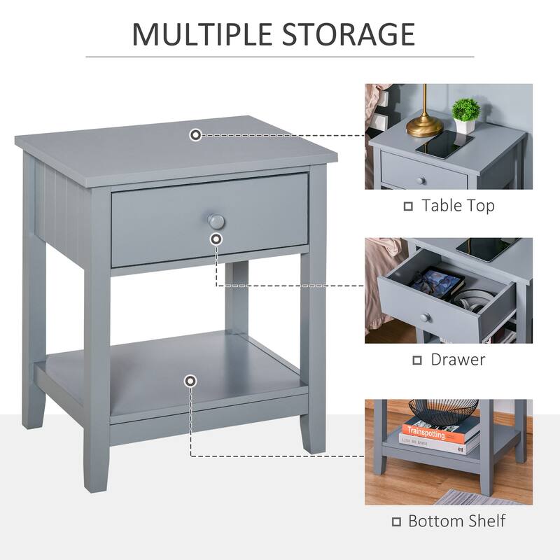 HOMCOM Modern Style Bedside End Table with Drawer and Storage Shelf for Bedroom, or Living Room - 19.75''x13.75''x23.5''