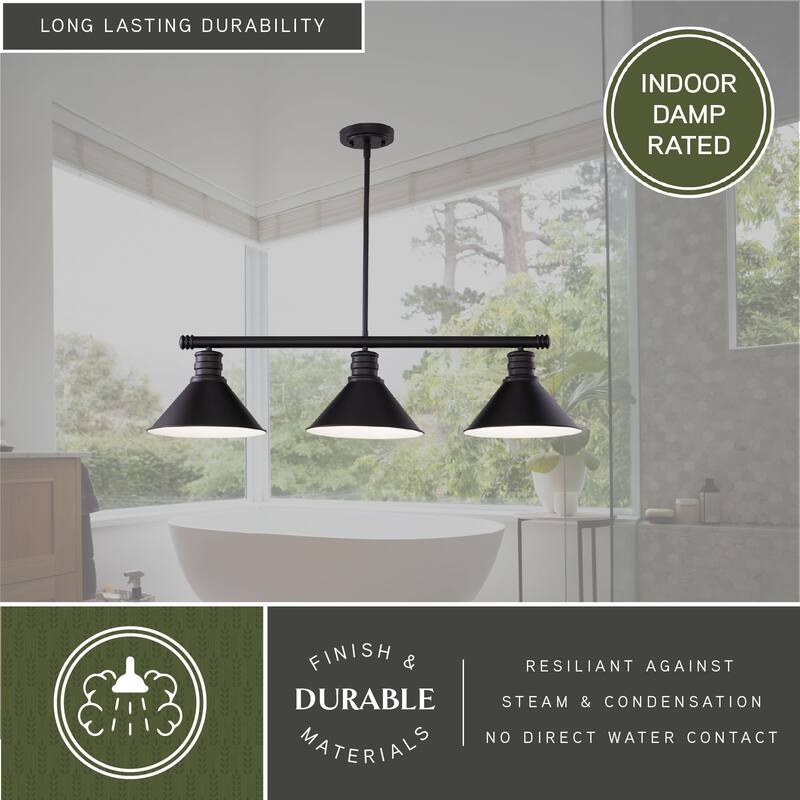 Akron 3L Bronze Farmhouse Linear Chandelier Island Pendant Fixture Pool Table Light - 35.75-in W x 14.25-in H x 9.75-in D