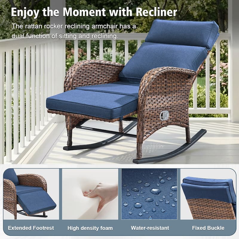 Pocassy Outdoor Curved Rocker Chaise Lounge Chairs with Side Table Set.