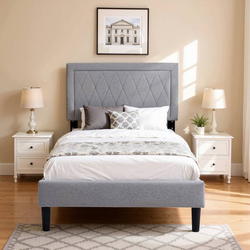 Subrtex Modern Upholstered Bed Frame,Solid wood Platform,No Box Spring Needed - Twin - Grey