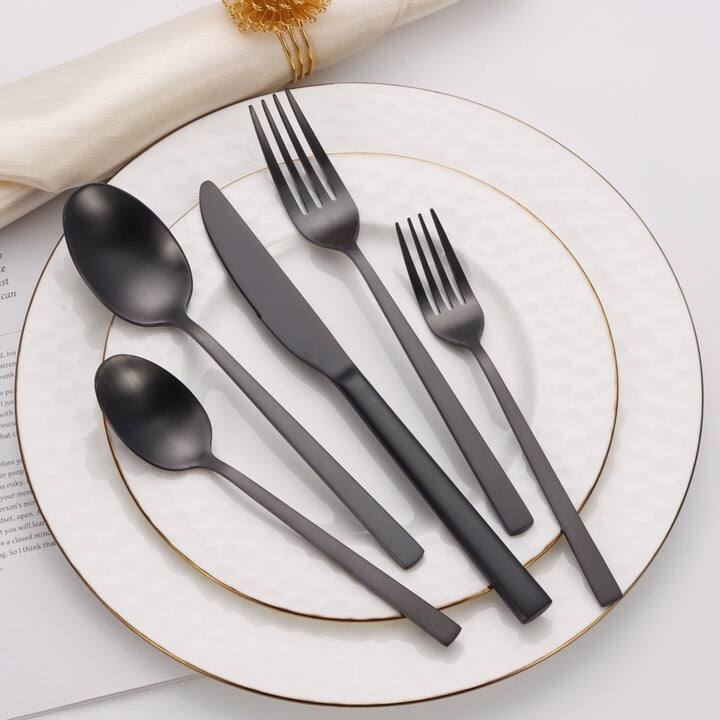 20 Pc Matte Flatware Set with Square Handles - Matte Black
