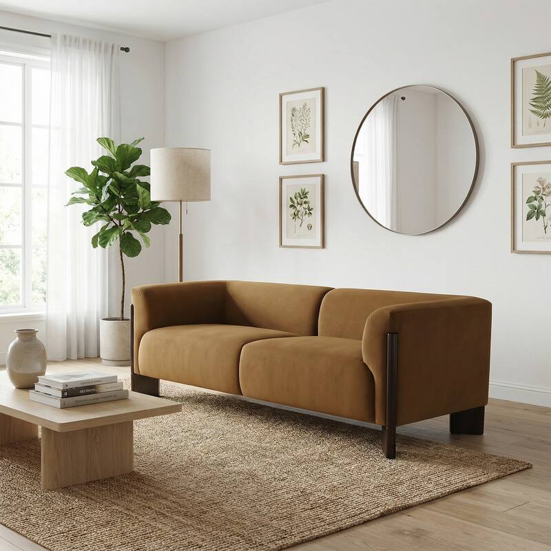 81" Wide Upholstered Velvet/ Chenille Roomy Loveseat Sofa - Orange-Velvet