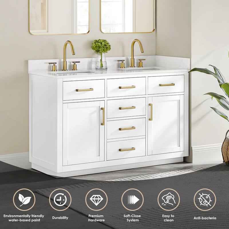 Altair Gavino Bath Vanity with Grain White Composite Stone Top and Mirror
