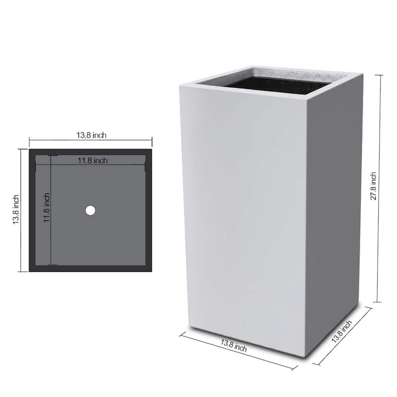 Kante 28" Tall Rectangular Pure White Concrete Metal Indoor Outdoor Planter Pots w/ Drainage Hole