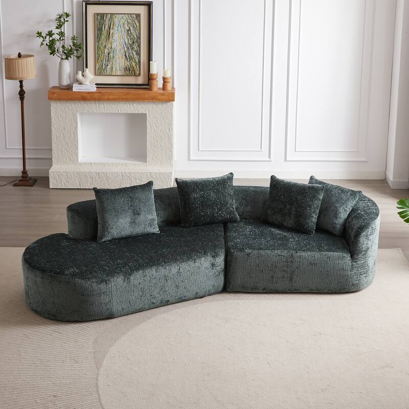 Curved Loveseat Sofa Chenille 4-Seat Cloud Couch with 4 Pillows