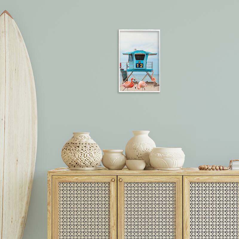 Stupell Beach Shore with Flamingoes Framed Giclee Art Design By Ashley Singleton